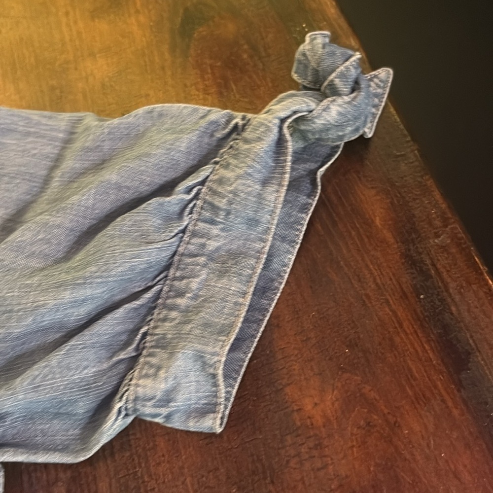Madewell Blouse Women Shirt Tiered Blue Chambray short Sleeve Peasant boho xs - Picture 4 of 4